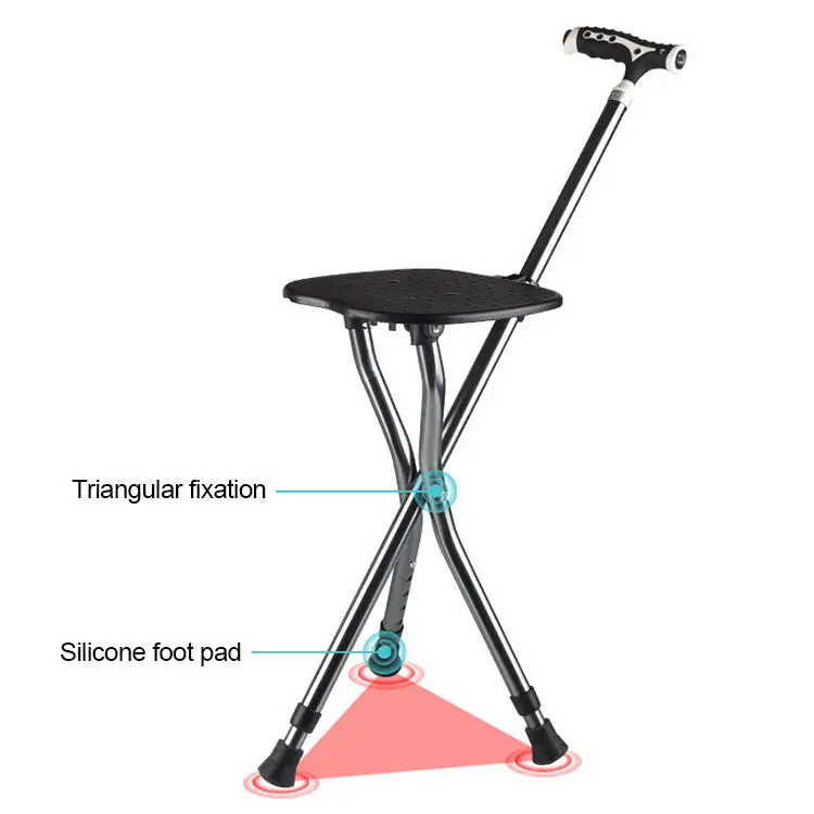 

Customized folding stool with crutches hot sale convenient stick chair crutch folding cane outdoor folding crutch chair