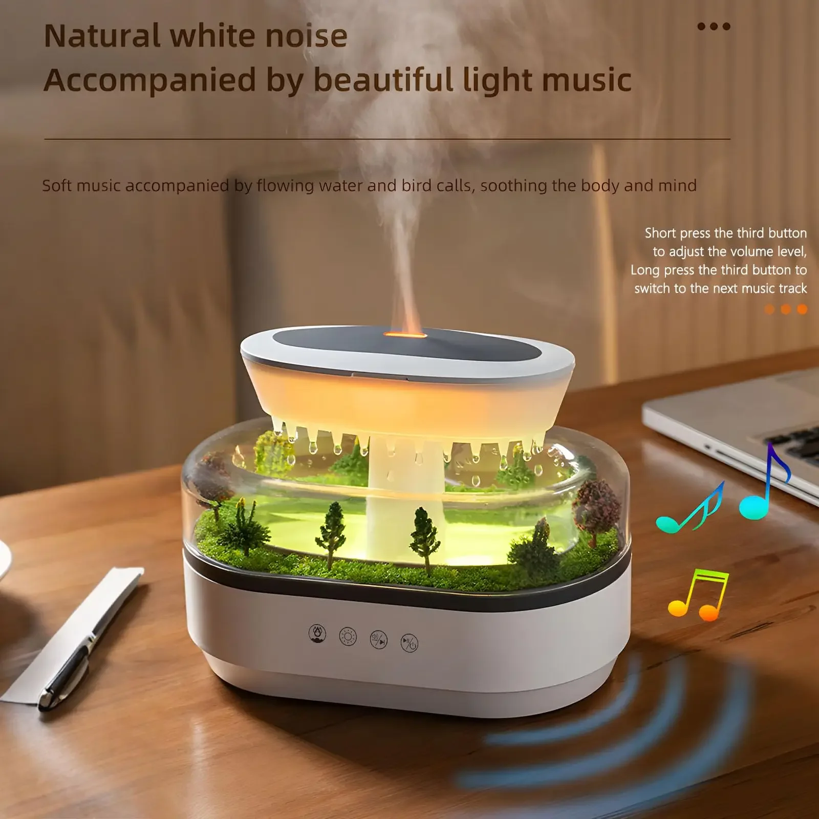 Aroma Humidifier Raindrop Air Humidifier Colorful Light White Noise Essemtial Oil Diffuser Home Ultrasonic Fragrance Diffuser