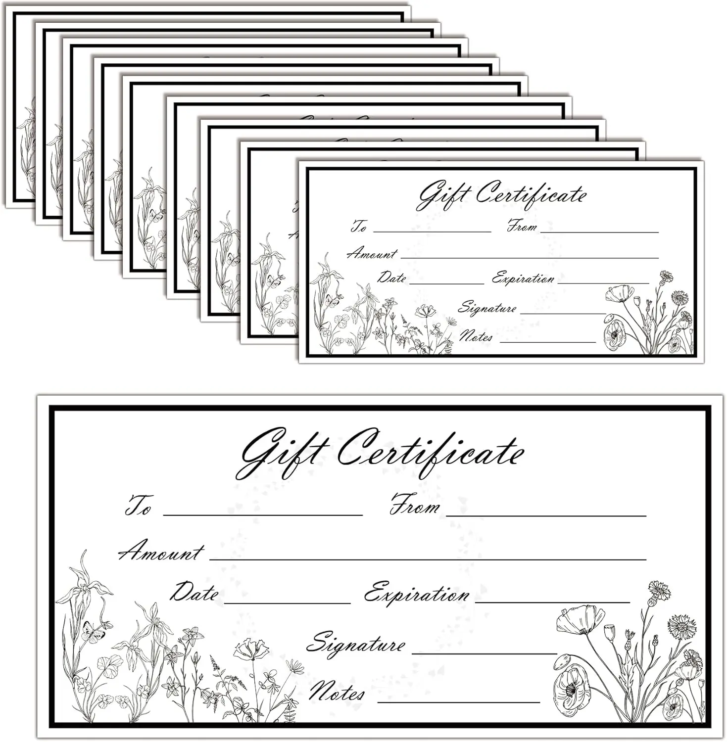 

Blank Gift Certificates 3.75 X 7.5inchh to and from Voucher Christmas Black and White Gift Certificates Cards