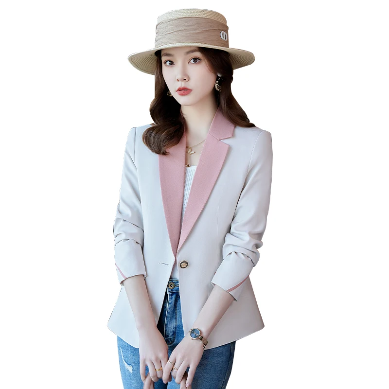 Casual Formal Patchwork Blaze Coat Korea Suit Female Office Short Blazers Jackets Lady Femme Pockets Slim Spring Autumn Women