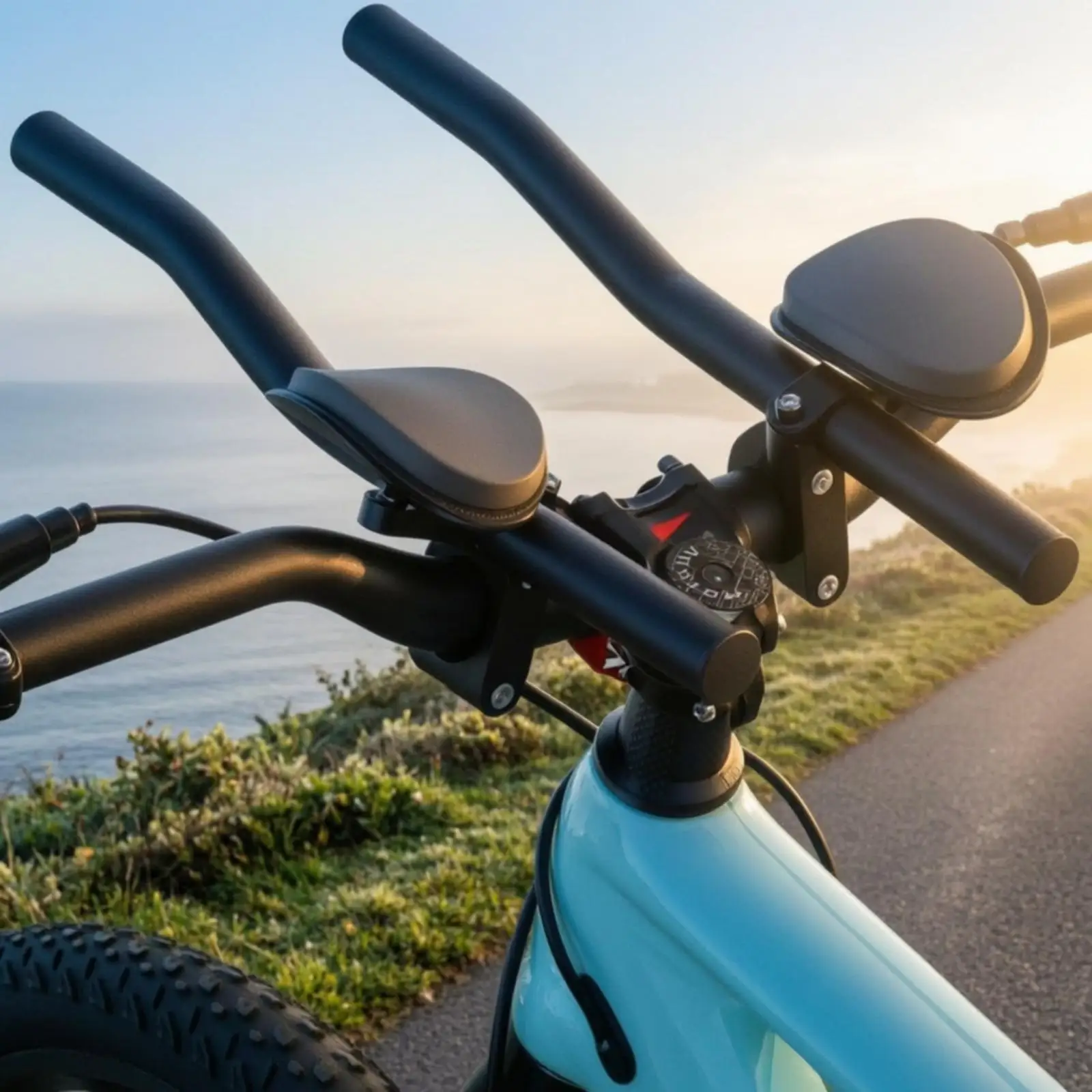 Road Bike Aero Handlebar with Sponge Cushion Pads and Adjustable Reach for Aerodynamic Posture