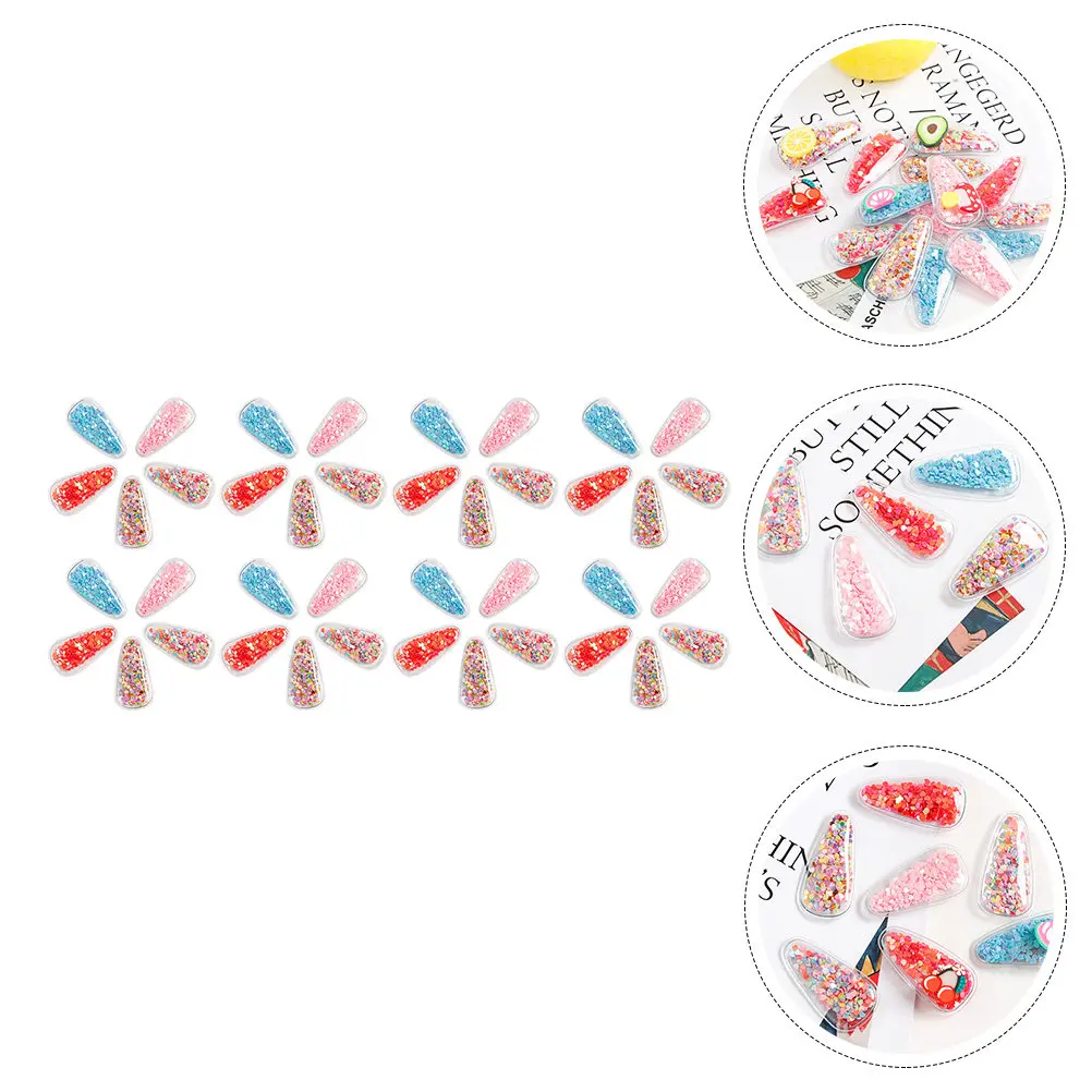 40Pcs Water Drop Hair Clips DIY PVC Quicksand Hairpin Material for Hairstyle Decoration Fashion Transparent Barrette Accessories