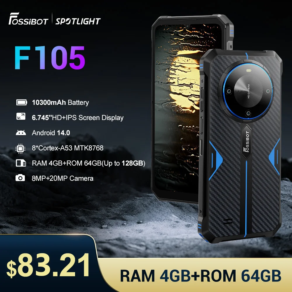 [World Premeire] FOSSiBOT F105 Rug Phone 6.745" HD+ 10300mAh Octa-core 4GB+64GB Smartphone Android 14 20 MP Face ID Mobile Phone