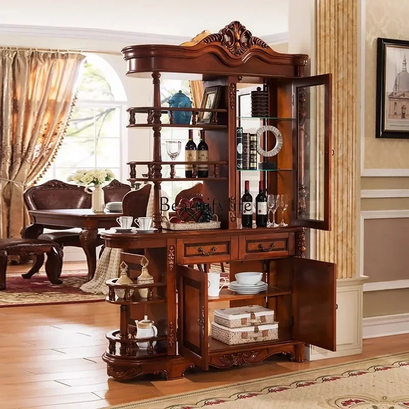 02American solid wood room partition entrance shoe cabinet integrated European double-sided screen wine cabinet