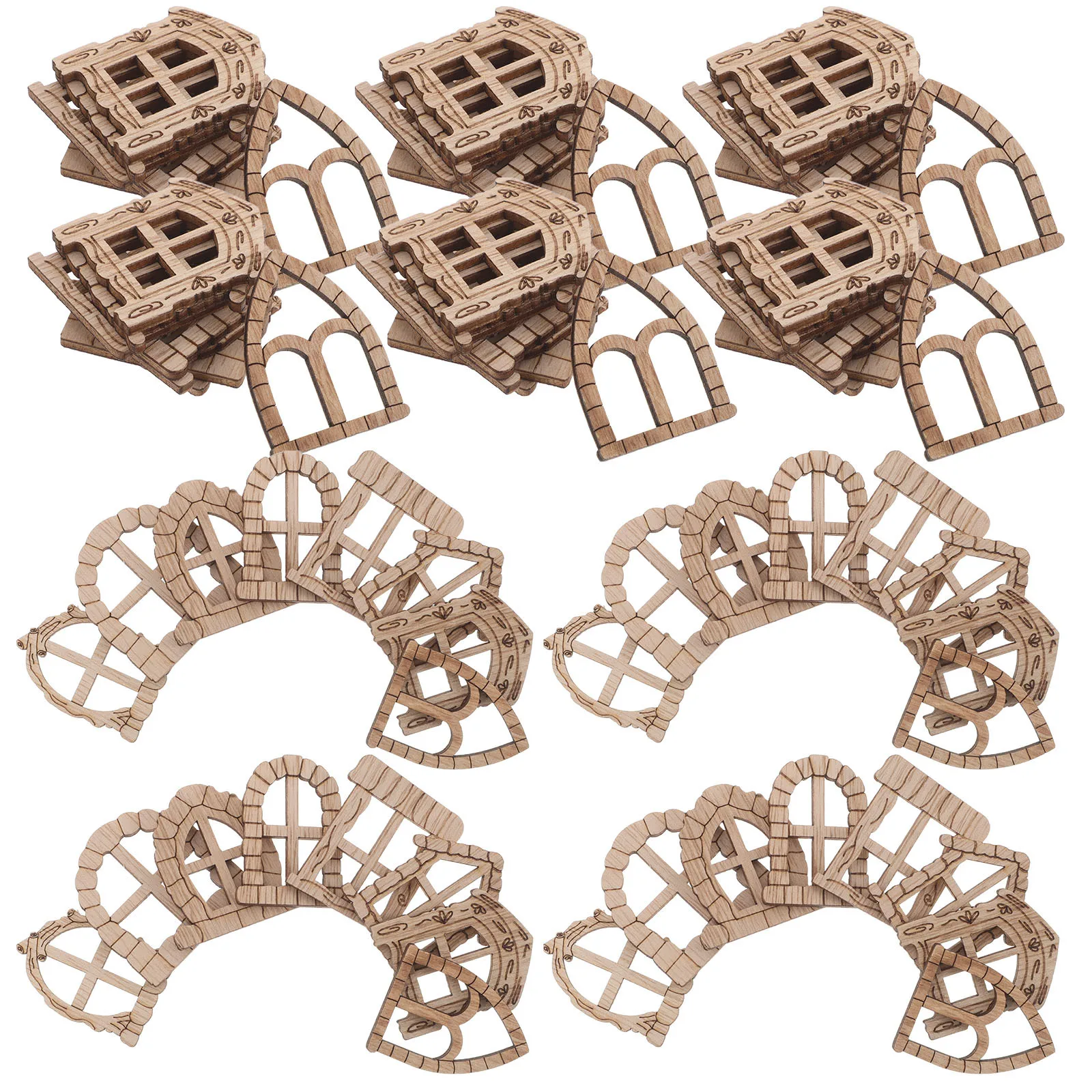 100Pcs Miniature Window Blank Unpainted Wooden Fairy Garden Door Set DIY Craft Fairy House Accessories Unfinished Wood Frames
