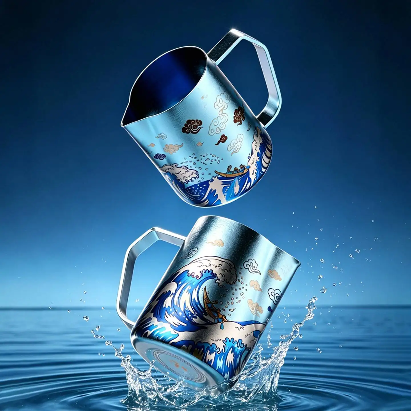 LAPUTA Handmade Pure Titanium Milk Pitcher Blue Burning Craft Latte Art Cup Smooth Milk Foam Making Professional Espresso