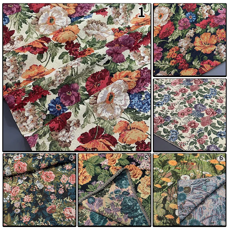 1*1.48M Retro Floral Jacquard Fabric for Handcrafts Patchwork for DIY Sewing Tablecloth Background Decor Patchwork Fabric