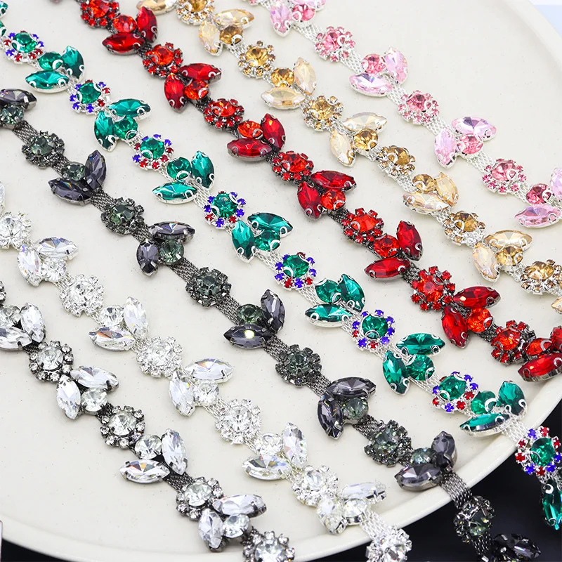 Sunflowers Rhinestone Ribbon Leaves Crystal Rhinestone Chain Trim for DIY Clothes Accessory Dress Belts Headpiece Jewelry Making