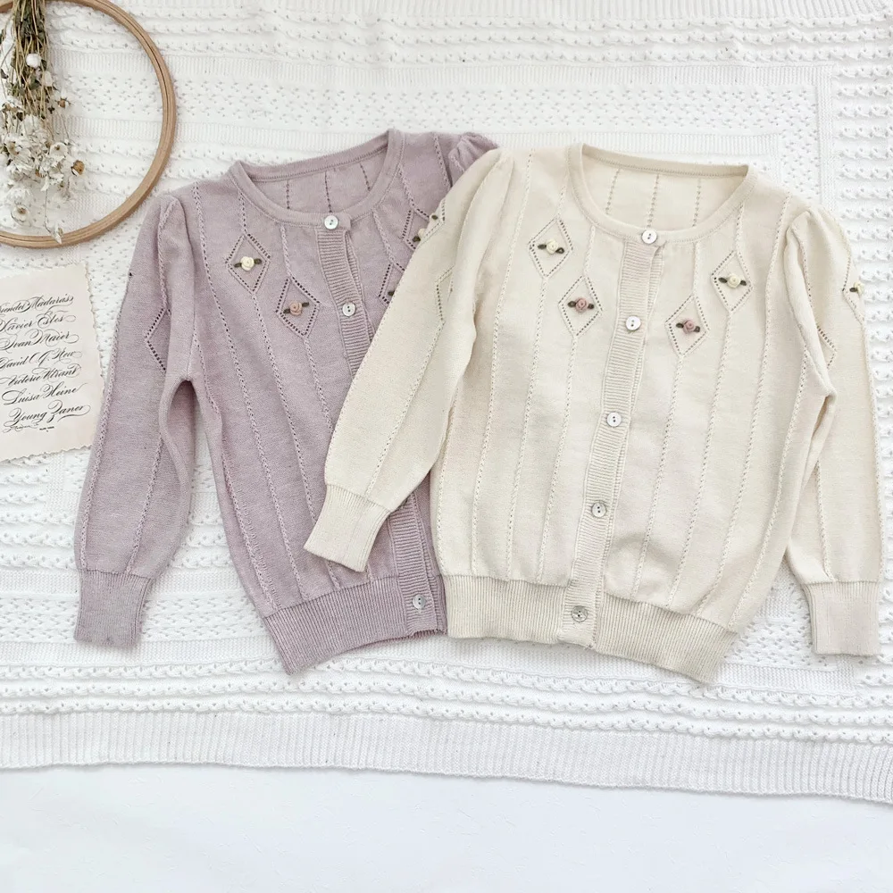 

Girls Cardigan 2022 Toddler Knitted Sweater With Embroidery Kids Autumn Coat Baby Clothing 2-7Y