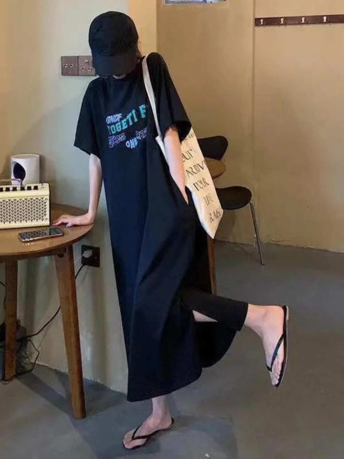 T-shirt grande taille 300 Pou Chic Lazy Sle Micro Fat MM Dr Summer New Hip Covering Meat Conceal Thin Dr Korean Sle