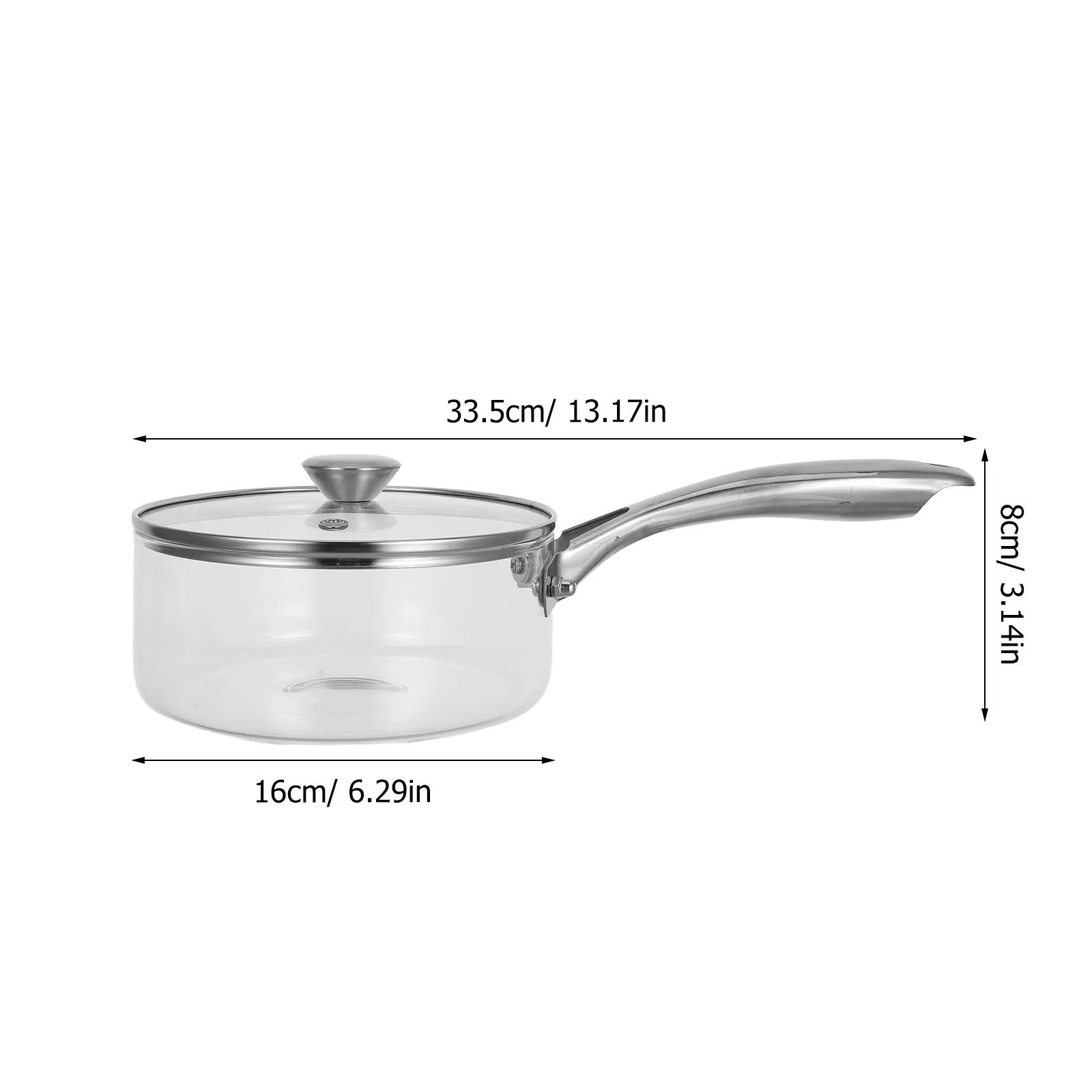 Borosilicate Glass Pot with Stainless Steel Handle and Tight-Fit Lid for Soup Noodle Milk Cooking on Electric Ceramic Stovetop