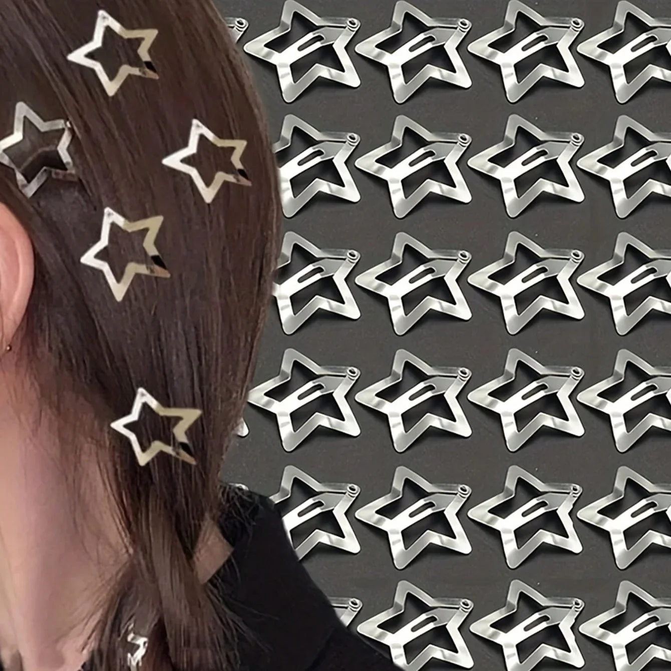 20/50Pcs Y2K Silver Star Hair Clips for Girls Metal Snap Clip Hairpins Barrettes Hair Grip Jewely Hair Accessories New Headwear