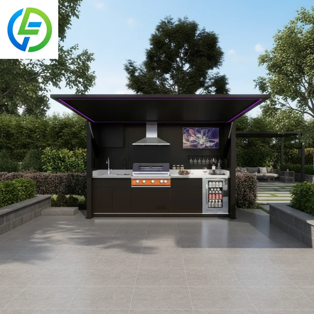 Luxurious Factory Direct Sales Outdoor Kitchen BBQ Island Multifunctional Modular Fireproof Stainless Steel 304 Cabinet Set