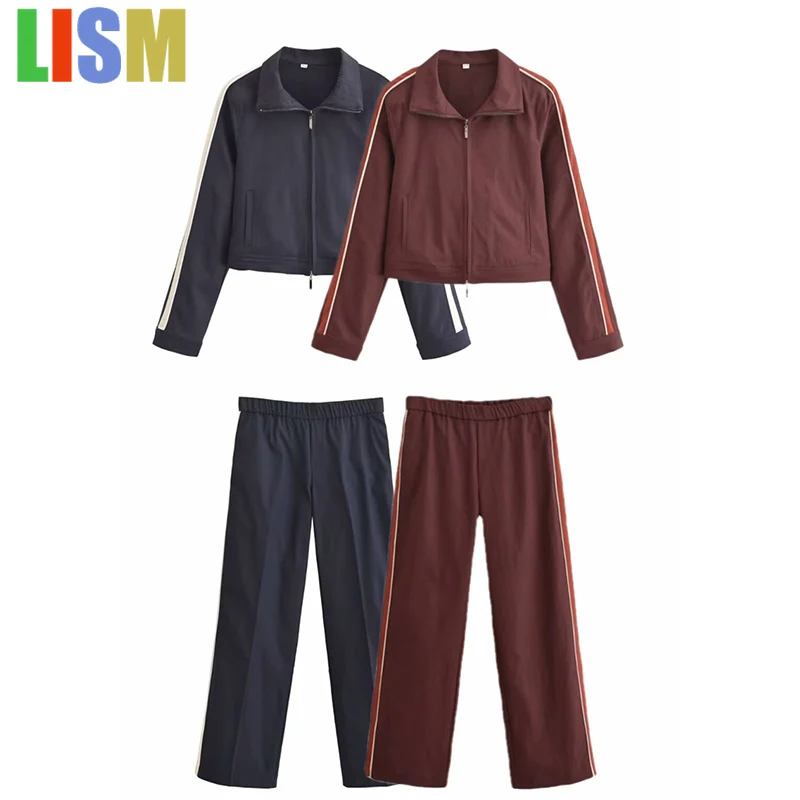 

LISM зимняя женская одежда, спортивный костюм, новые комплекты в тон, комплекты брюк, комплект из двух предметов, куртка в полоску, повседневные брюки в полоску, элегантные