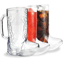 Novelty Cowboy Boot Mug Cups 17 oz Reusable Hard Plastic, BPA Free - for Cowboy Themed Party Supplies, Western Accessories