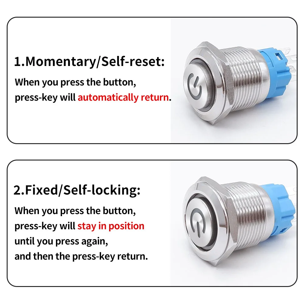 5 ks 16 mm 19mm 22mm kov strčit knoflík spínač 12v prsten energie knoflíků vodotěsný LED lehký self-lock self-reset 220V vysoký hlava