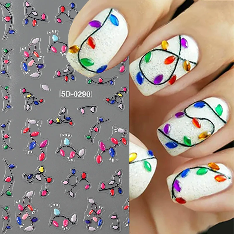 

Christmas 5D Spring Floral Nail Art Stickers Cartoon Relief Fresh Floral Designs Self-Adhesive DIY Nail Art Decals Decorations