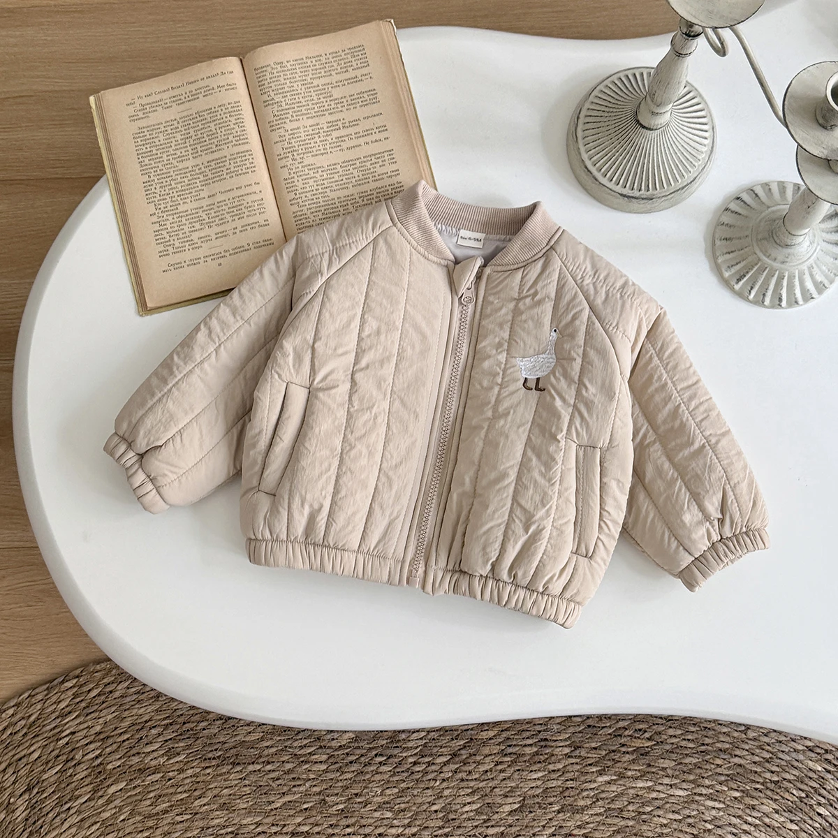 Toddler Baby Boy Girl Jackets Autumn Winter Long Sleeve Goose Embroidery Cotton Coats Outerwear Children Clothing