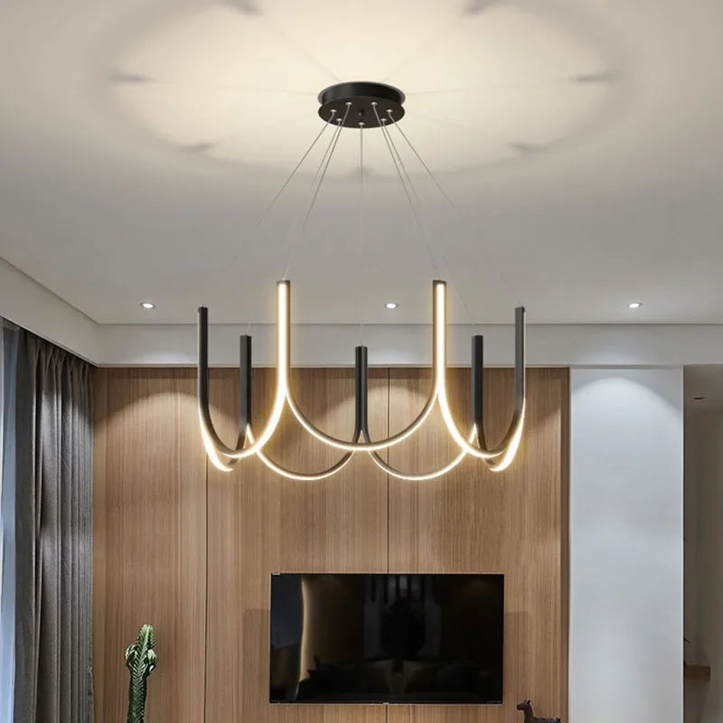 Modern U-shaped LED Chandelier For Living Dining Room Hotel Bedroom Study Pendant Lights Indoor Decor Lighting Fixture Luster