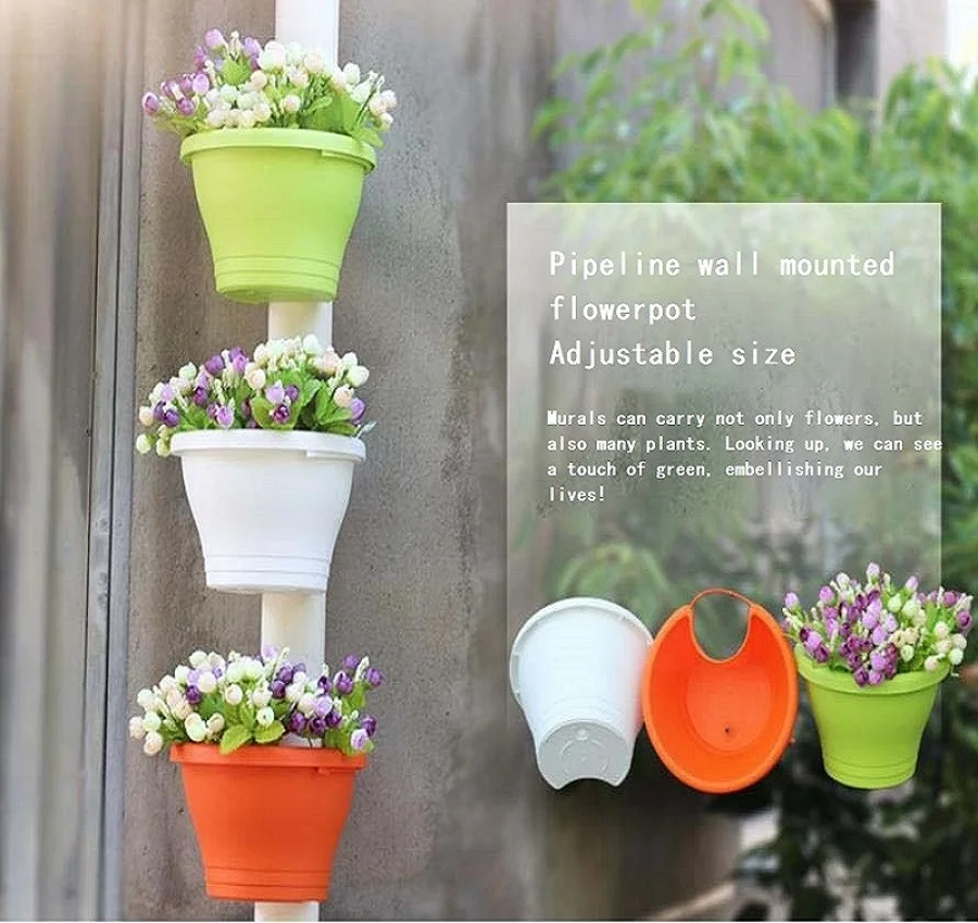 

Hanging Flower Pot Creative Basket Storage Gutter Downspout Flowerpot Indoor Useful Railing Hanging Planter Plastic Flower Pot