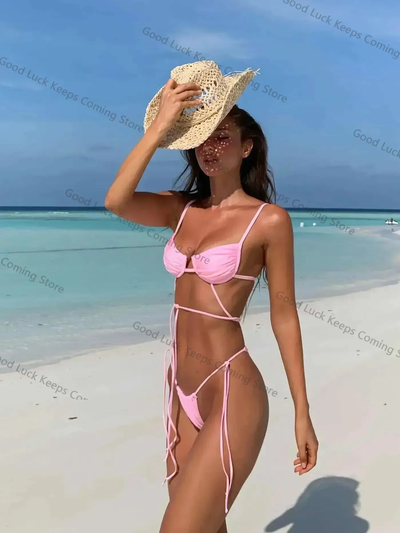 

2025 High Waist Swimwear Women Swimsuit Bandage Bikini Set Padded Bathing Suit New Leaf Print Biquini Maillot De Bain
