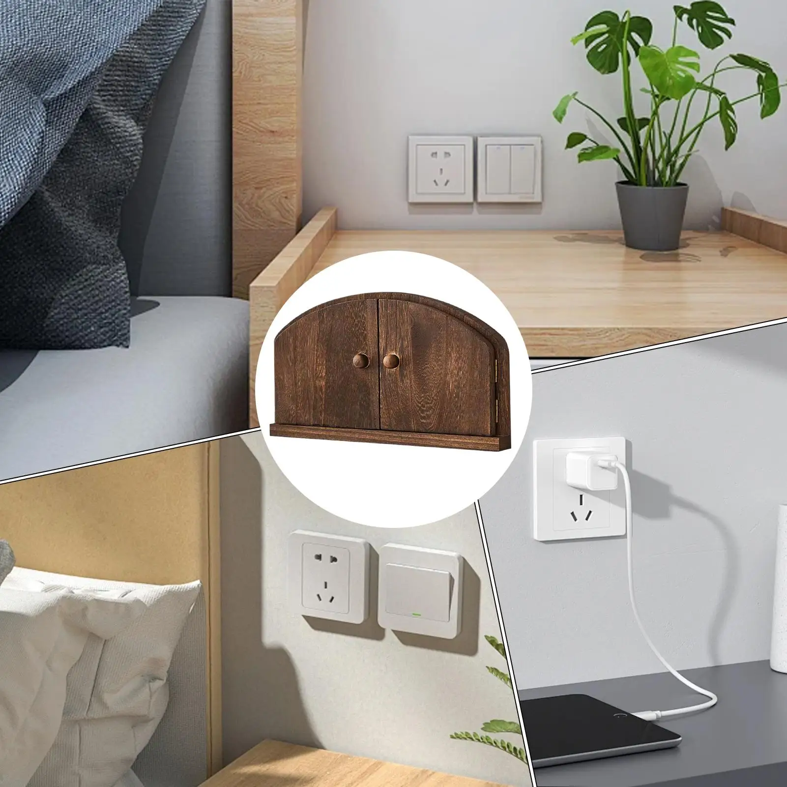 Outlet Cover Wooden No Drilling Aesthetic Child Proof Outlet Cover Box For Indoor Apartment Dorm Bedroom Living Room Bathroom