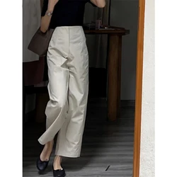 Pure Cotton Wide Leg Pants Women Vintage Elegant Solid Straight Suit Trousers Office Lady Korean High Waist Loose Casual Pants