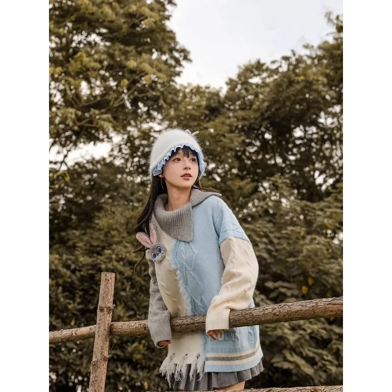 ديزني الكرتون لطيف جودي هوبس الفتيات الخريف والشتاء تويست سترة تريكو Crossbody طوق اللون حجب الحلو أنيق #4