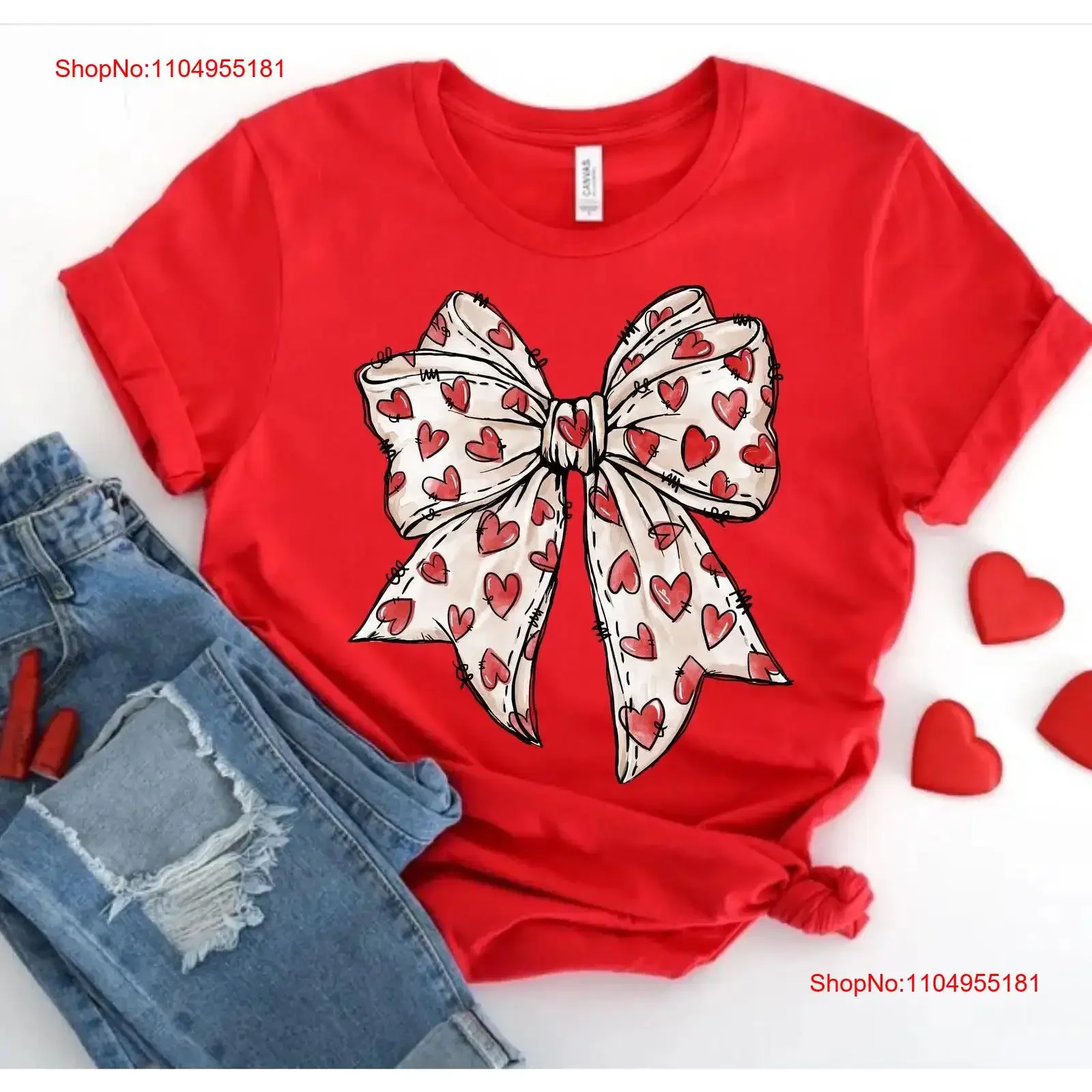 

Футболка с бантом на день Святого Валентина, красное сердце, женский винтажный потертый топ на День святого Валентина для повседневной носки, мягкий и удобный