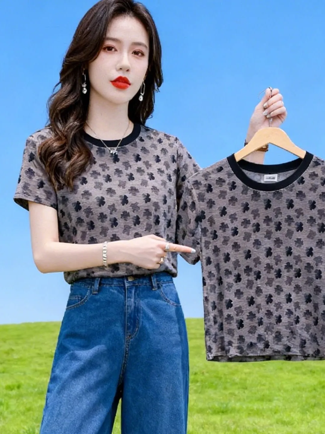 

Loose Korean Style Women's Short Sleeve T-Shirt Beautiful Design Casual Fashion Polyester Fiber Summer New Arrival