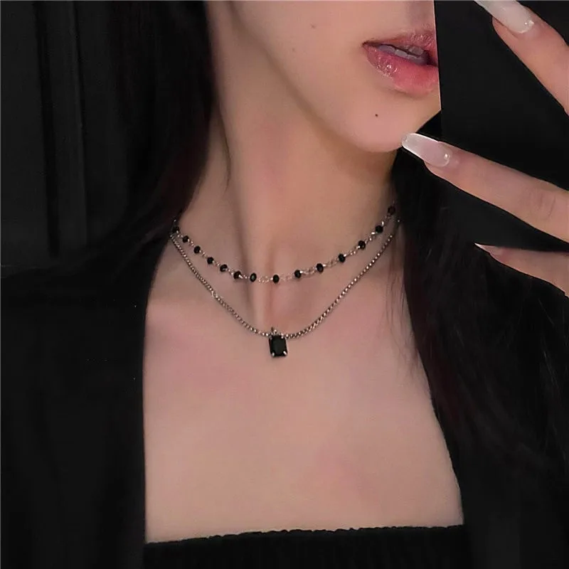 Women Choker Necklace Double Layer Beads Necklace Gift for Friend Silver Color Geometric Necklace Wholesale Collar Jewelry