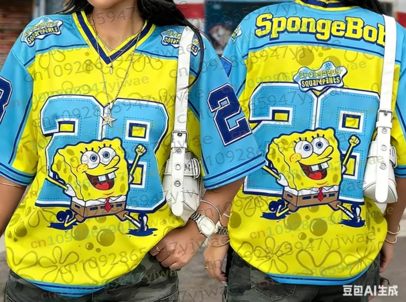 Camiseta de dibujos animados de Bob Esponja para mujer y hombre, camiseta deportiva transpirable de manga corta para verano, ropa de calle, ropa holgada para hombre