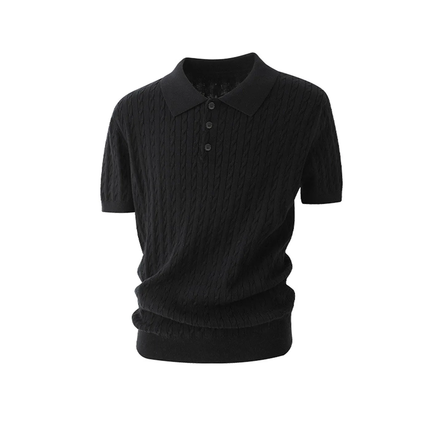 Summer ice silk POLO shirt knitted sweater short-sleeved T-shirt men's lapel twist texture