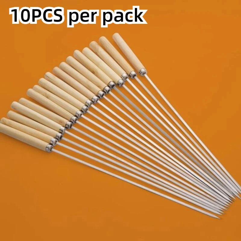 Barbecue Skewers Stainless Steel Barbecue Meat Skewers Iron Skewers Wooden Handles Barbecue Tools