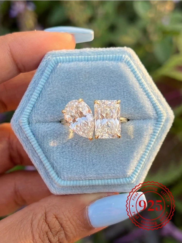 

Модное кольцо из стерлингового серебра 925 пробы с квадратным цирконом в форме капли для женщин, роскошное высококачественное ювелирное изделие для помолвки и свадьбы