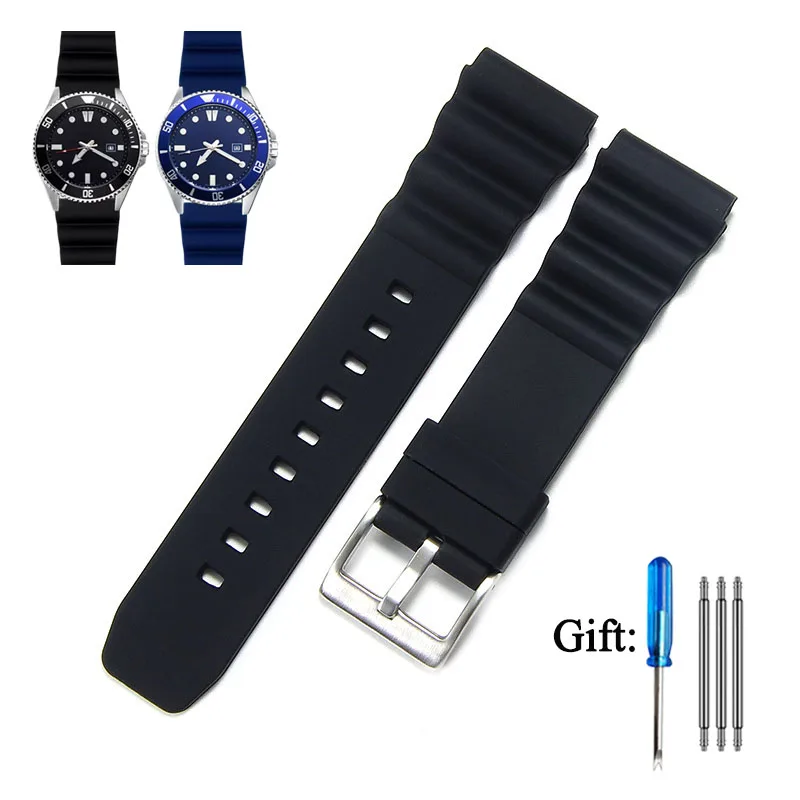 20mm 22mm Silicone watch Strap for Rolex Submariner Seiko SKX007 Citizen WatchBand Diving Sport Waterproof Bracelet Accessories
