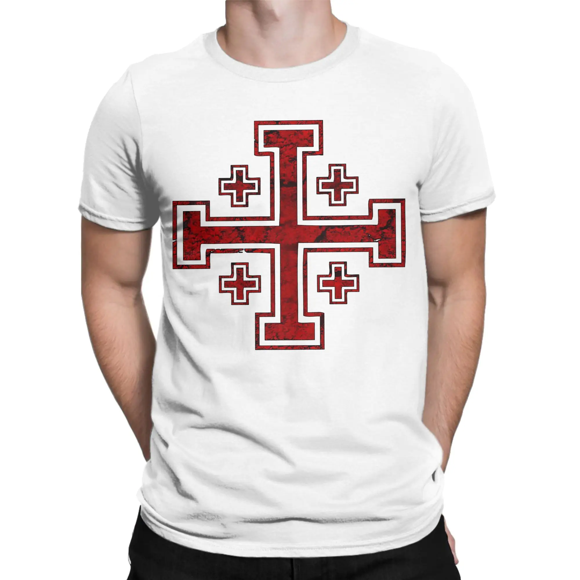 Templar Knight Jerusalem Cross  T-Shirts Men Women  Leisure 100% Cotton Tee Shirt Round Collar Short Sleeve T Shirt 6XL Tops