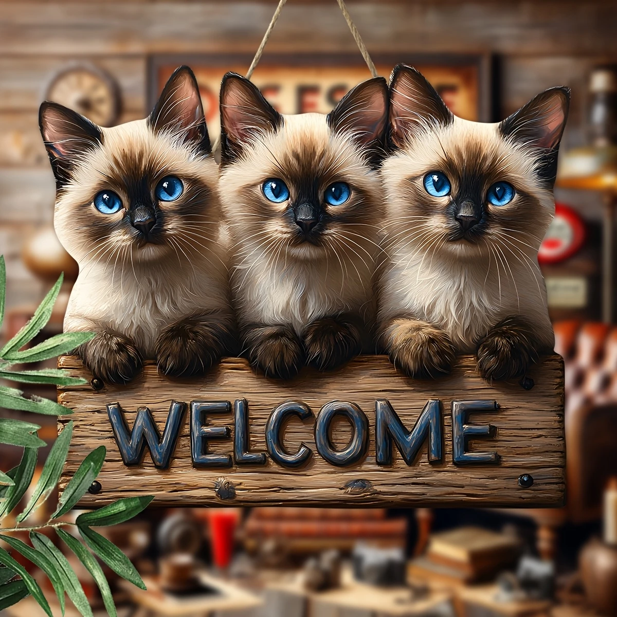 2D flaches Tier willkommen aus Holz, schwarze Katze, siamesische Katze, Land, Wandbehang, Bauernhaus-Stil, multifunktionale Garten-Heimdekoration
