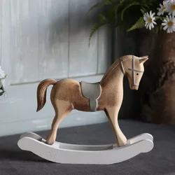 Nordic Style Hand-painted Wooden Horse Rocking Tabletop Ornaments Living Room Children's Room Garden Animal Statue Decorative