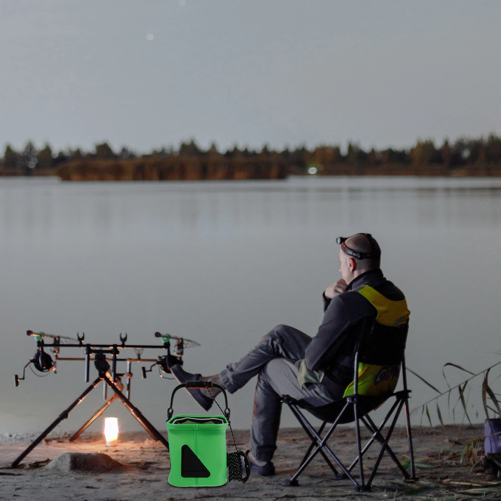 

Thickened Eva Fishing Bucket Net Cover Foldable Waterproof Live Bait Storage Water Pail Portable Garden Fishing Supply