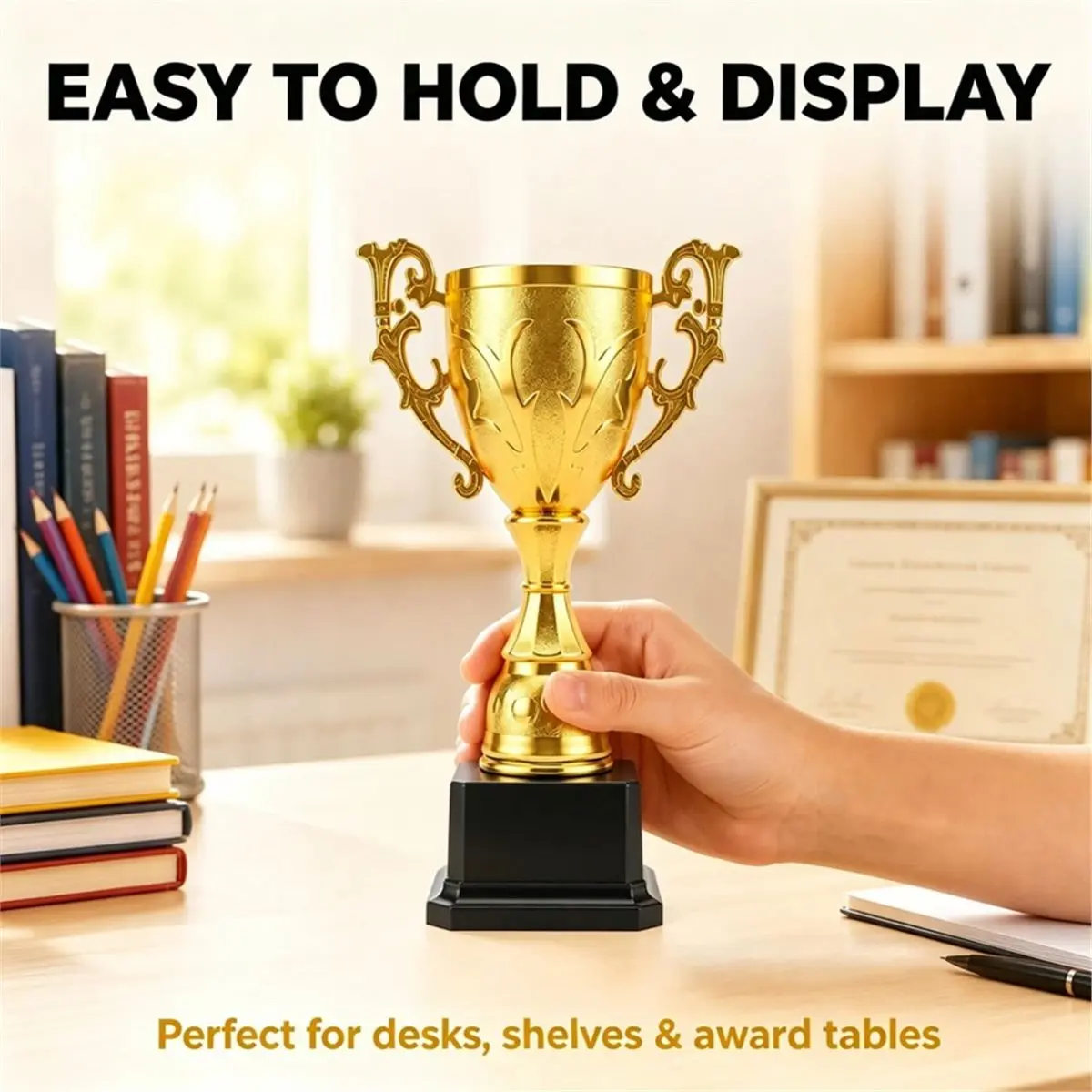 【MUST-HAVE LIST】 Gold Plastic Cup with Base,Winner Trophy for Sports Events, School Contests, Team Recognition