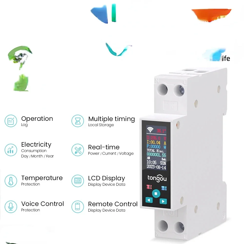 Breaker Metering Switch Timer Relay 35mm DIN RAIL Energy Meter for Alexa Google Home Voice Control