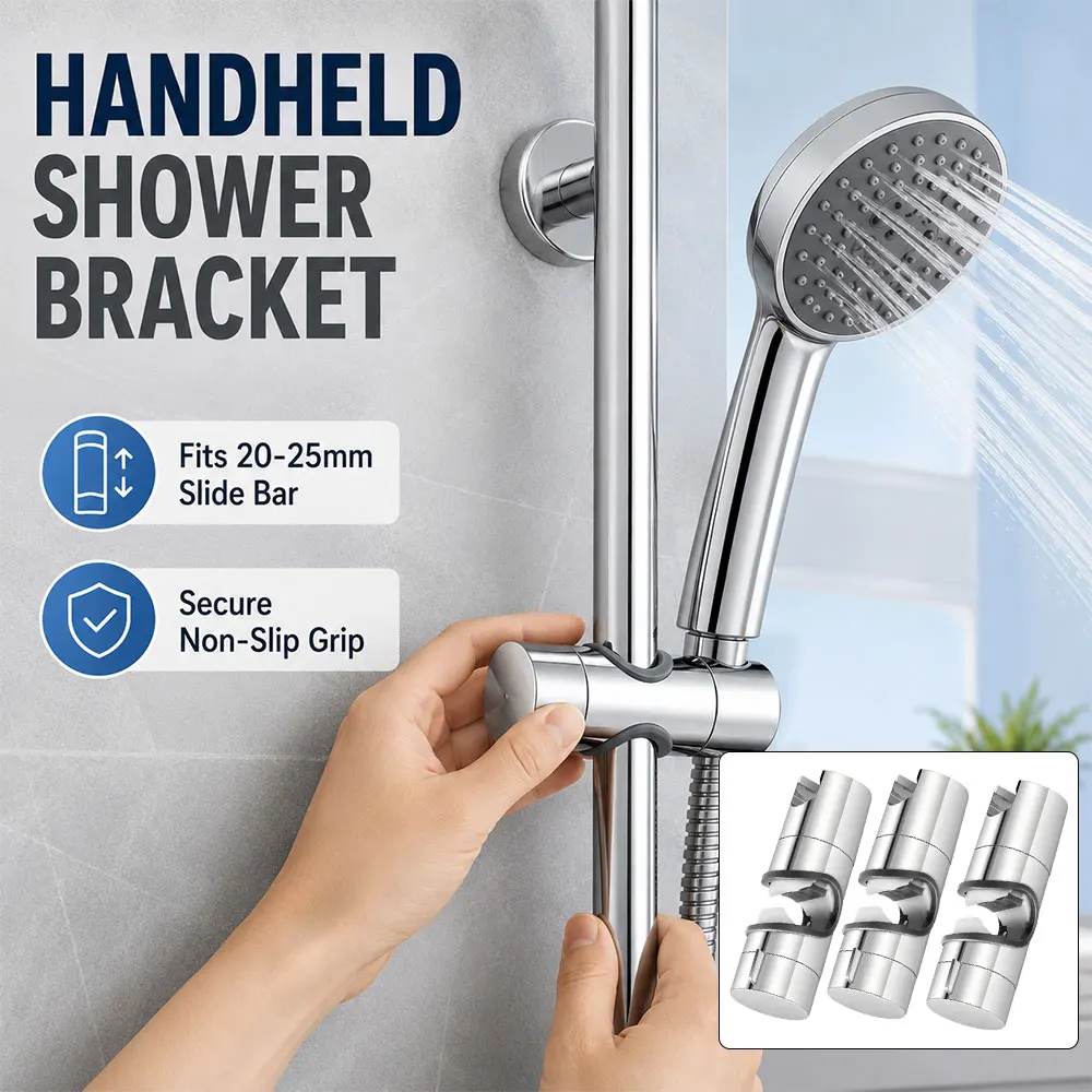 Support de Douche Réglable à Verrouillage Sécurisé, Antidérapant en ABS, Support Détachable Compatible Barre Coulissante 20-25mm, Pièce de Remplacement pour Douche de Salle de Bain