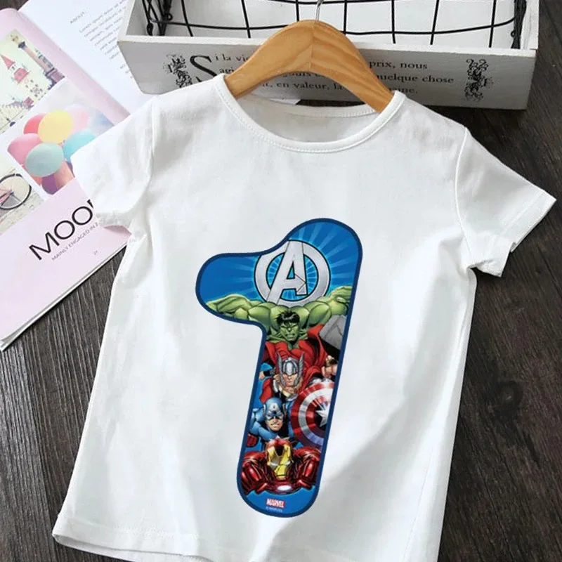 Marvel Hero Birthday Party Cartoon T Shirt Girls Children Tshirt Number 1 2 3 4 5 6 7 8 9 Spiderman Disney Graphic Kids Clothes