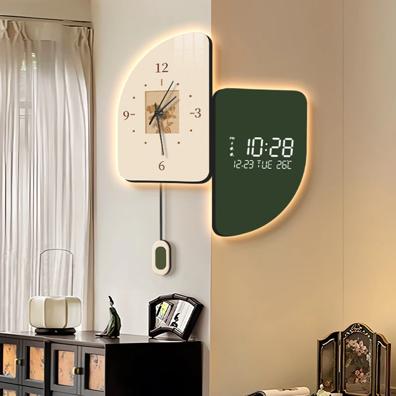 Mid ancient living room corner clock electronic watch 2025 new creative clock wall lamp double-sided corner clock