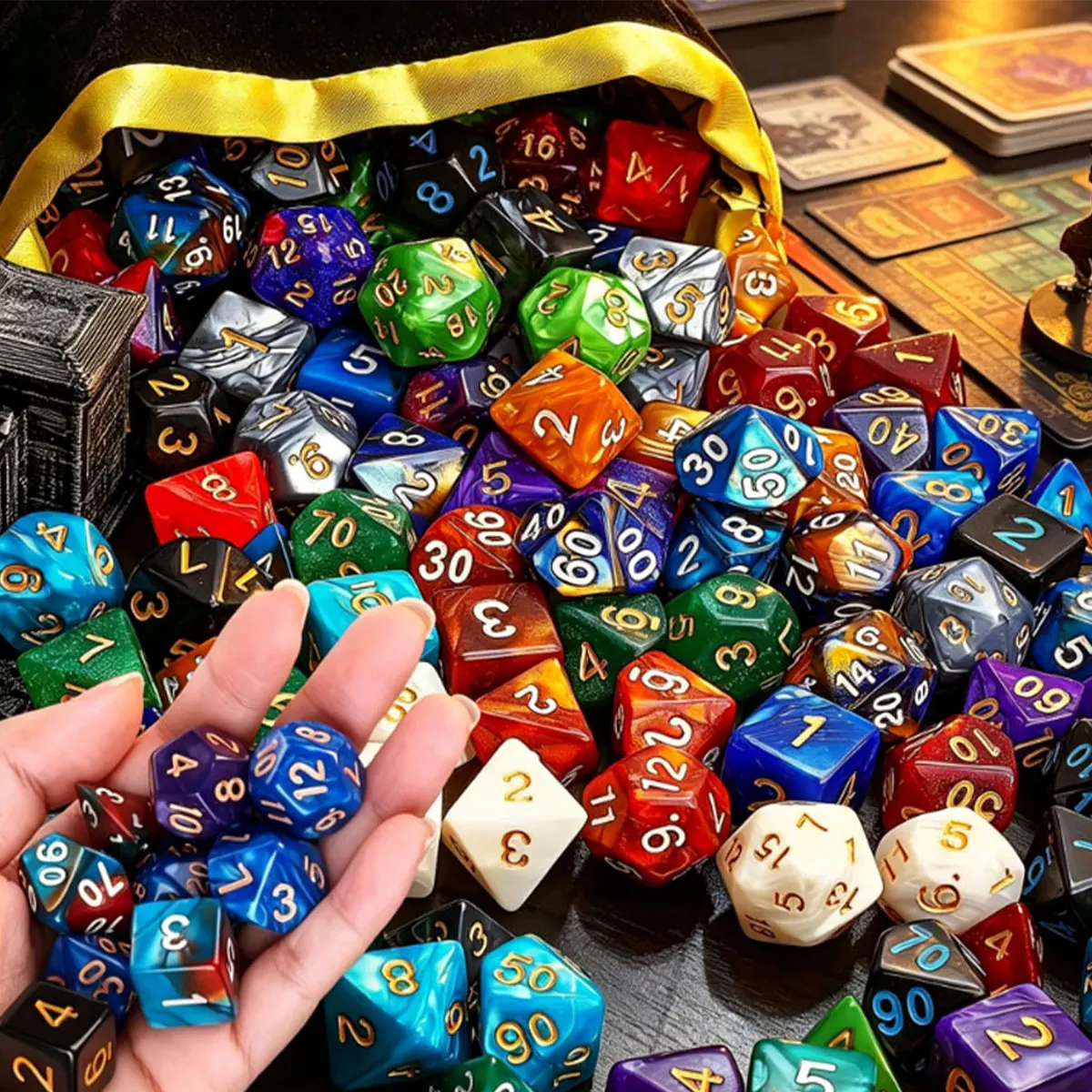 49Pcs Polyhedral Dice Set with 7 Black Storage Pouches – Random Colors, 7 Complete SetRPG, MTG & Tabletop ZSY