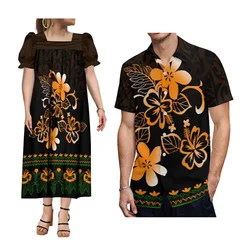 Hawaiian Men'S Casual Shirt With Mumu Women'S Puffy Dress Elegant Plus Size Couple Suit Micronesian Clothing