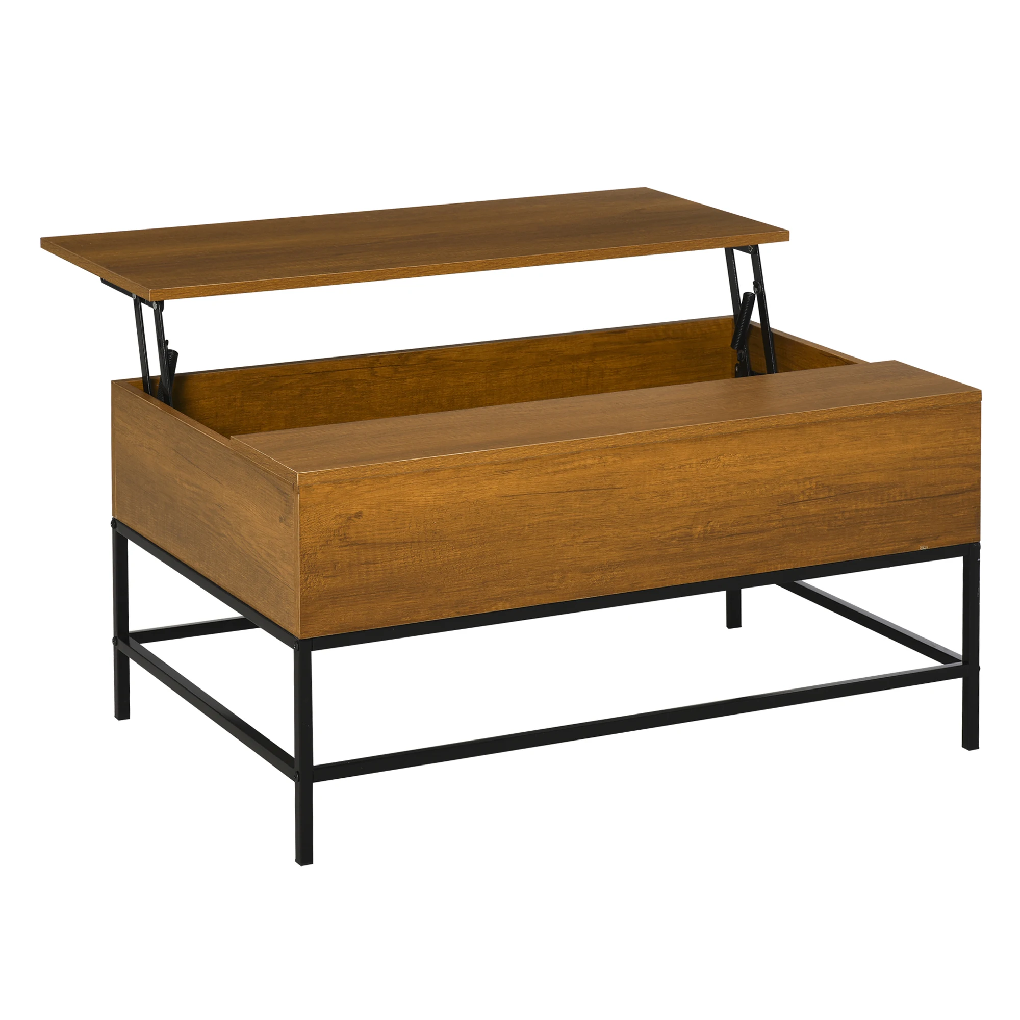 Homcom Tavolino rialzato Tavolino da caffè con spazio di archiviazione nascosto Tavolo rialzato per soggiorno 90X60,5X45,5 cm Teak
