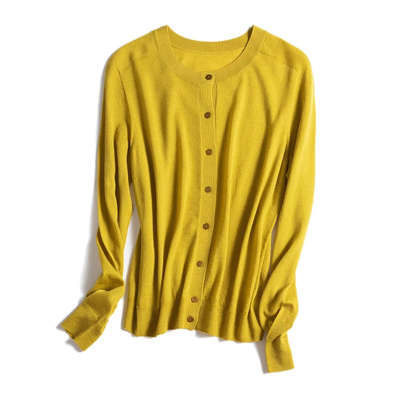 Winsleter - Elegancki sweter damski ze 100% wełny owczej, z okrągłym dekoltem, uniwersalny, bezszwowy kardigan, możliwość prania w pralce, kolekcja jesień 2025 T58939CC