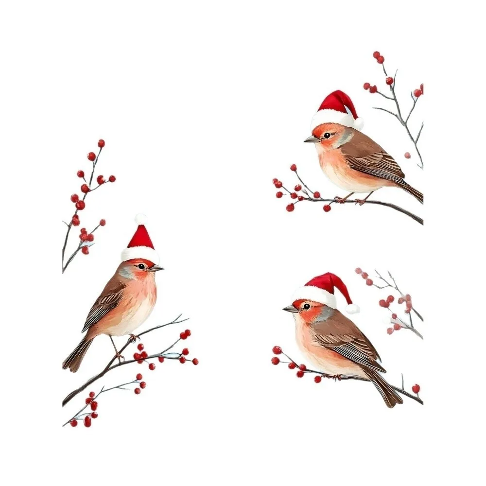 Three Birds in Santa Hats Christmas Window Sticker Merry Christmas Theme New Year Design Electrostatic Glass Sticker